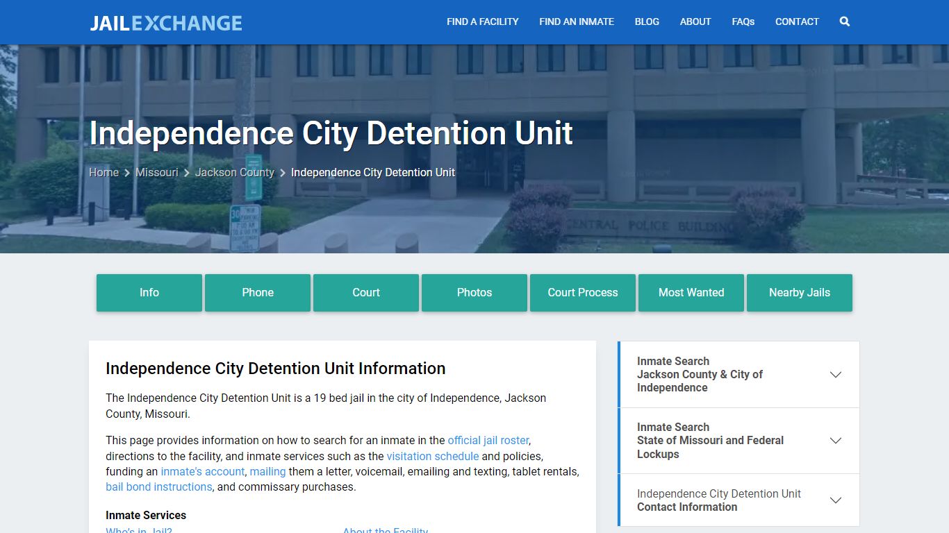 Independence City Detention Unit, MO Inmate Search, Information