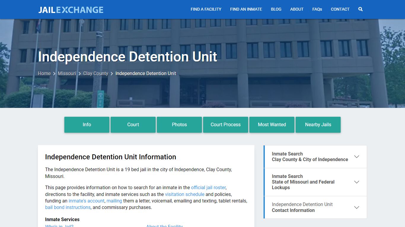 Independence Detention Unit, MO Inmate Search, Information - Jail Exchange